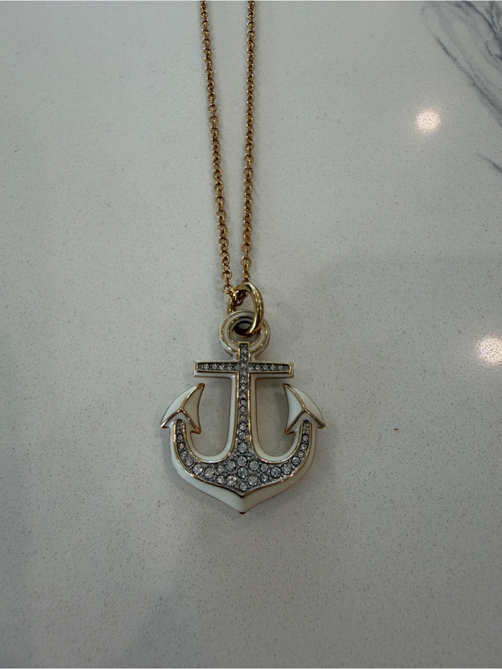 Juicy Couture Gold Anchor Pendant Necklace with Crystal Accents